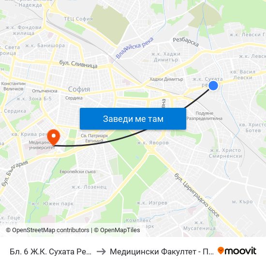 Бл. 6 Ж.К. Сухата Река / Bl. 6, Suhata Reka Qr. (1475) to Медицински Факултет - Предклиничен Университетски Център map
