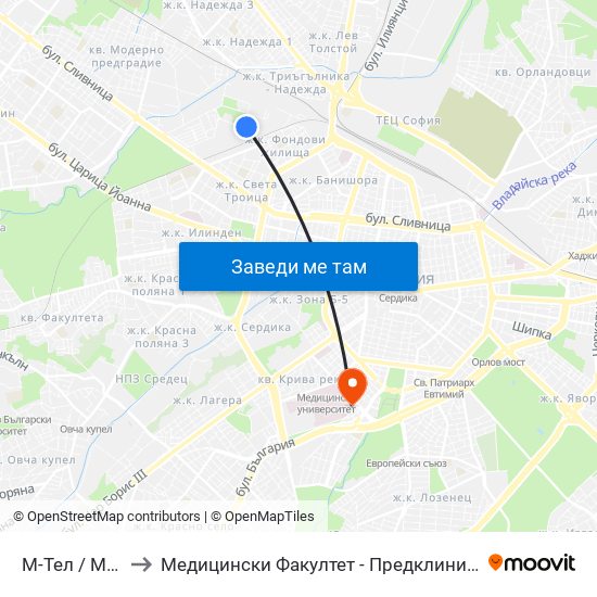 М-Тел / M-Tel (0752) to Медицински Факултет - Предклиничен Университетски Център map