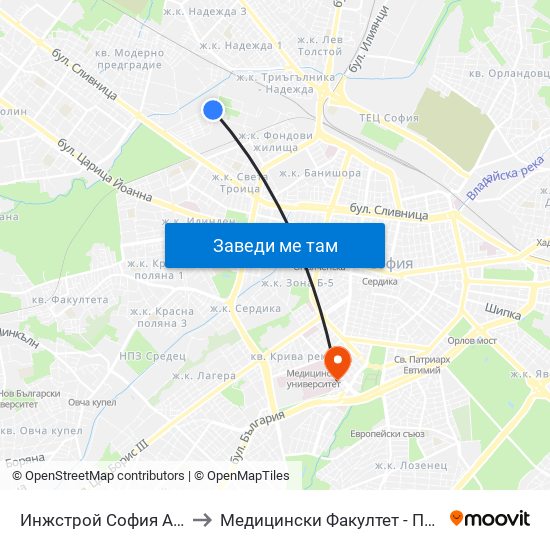 Инжстрой София Ад / Inzhstroy Sofia Jsc (0757) to Медицински Факултет - Предклиничен Университетски Център map