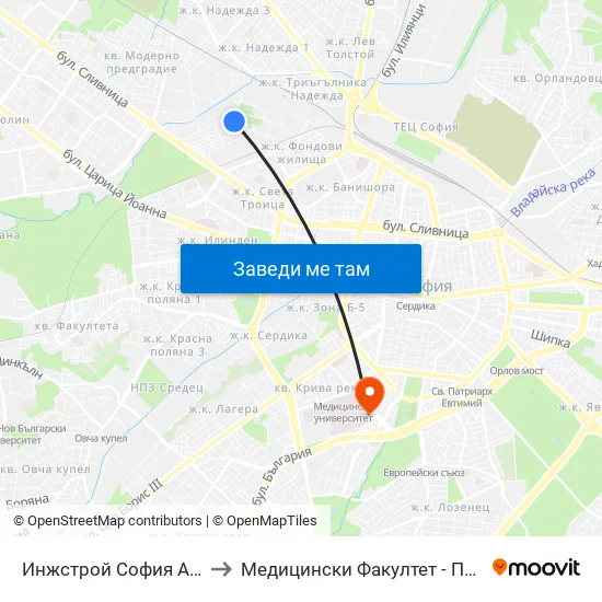 Инжстрой София Ад / Inzhstroy Sofia Jsc (0756) to Медицински Факултет - Предклиничен Университетски Център map