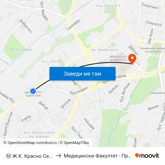 Ⓜ️ Ж.К. Красно Село / Krasno Selo Qr. (0640) to Медицински Факултет - Предклиничен Университетски Център map
