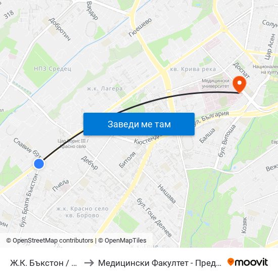 Ж.К. Бъкстон / Buckstone Qr. (0589) to Медицински Факултет - Предклиничен Университетски Център map