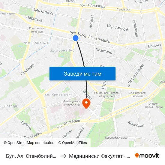 Бул. Ал. Стамболийски / Al. Stamboliyski Blvd. (0284) to Медицински Факултет - Предклиничен Университетски Център map