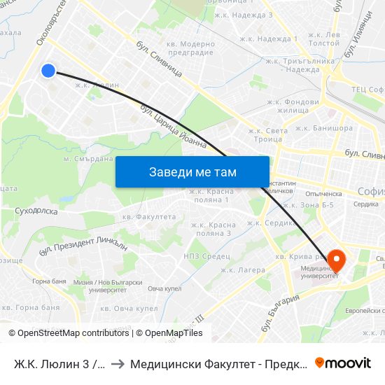 Ж.К. Люлин 3 / Lyulin 3 Qr. (0653) to Медицински Факултет - Предклиничен Университетски Център map