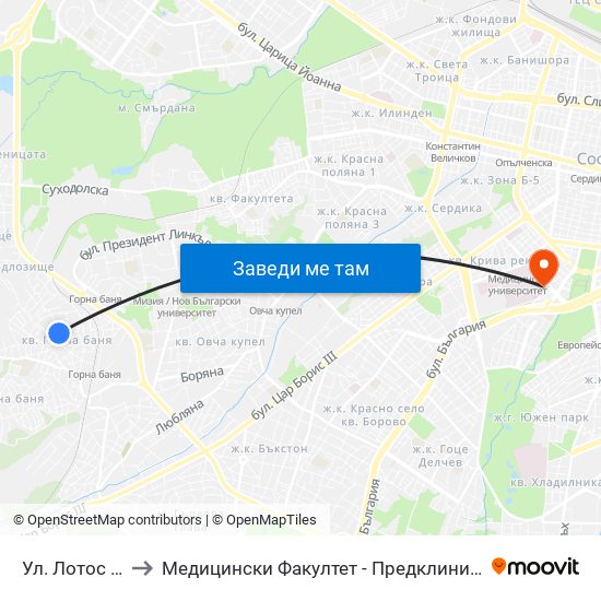 Ул. Лотос / Lotos St. to Медицински Факултет - Предклиничен Университетски Център map