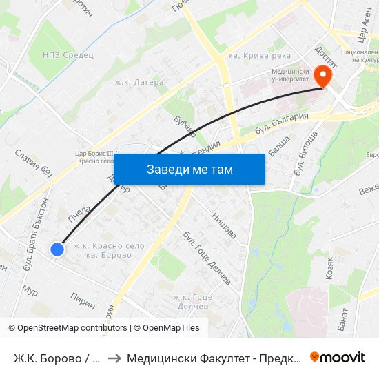 Ж.К. Борово / Borovo Sq. (2767) to Медицински Факултет - Предклиничен Университетски Център map