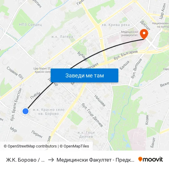 Ж.К. Борово / Borovo Sq. (2767) to Медицински Факултет - Предклиничен Университетски Център map