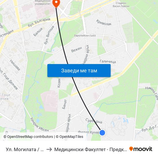 Ул. Могилата / Mogilata St. (2782) to Медицински Факултет - Предклиничен Университетски Център map