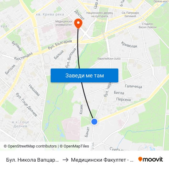 Бул. Никола Вапцаров / Nikola Vaptsarov Blvd. (0343) to Медицински Факултет - Предклиничен Университетски Център map