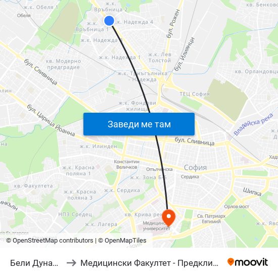Бели Дунав / Beli Dunav to Медицински Факултет - Предклиничен Университетски Център map