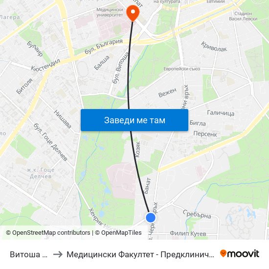 Витоша / Vitosha to Медицински Факултет - Предклиничен Университетски Център map