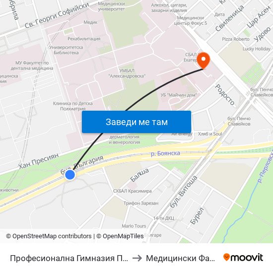 Професионална Гимназия По Дизайн Елисавета Вазова / Elisaveta Vazova High School Of Design (1738) to Медицински Факултет - Предклиничен Университетски Център map