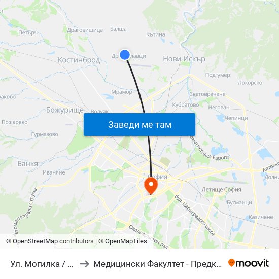Ул. Могилка / Mogilka St. (2611) to Медицински Факултет - Предклиничен Университетски Център map