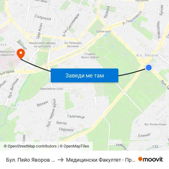 Бул. Пейо Яворов / Peyo Yavorov Blvd. (0074) to Медицински Факултет - Предклиничен Университетски Център map