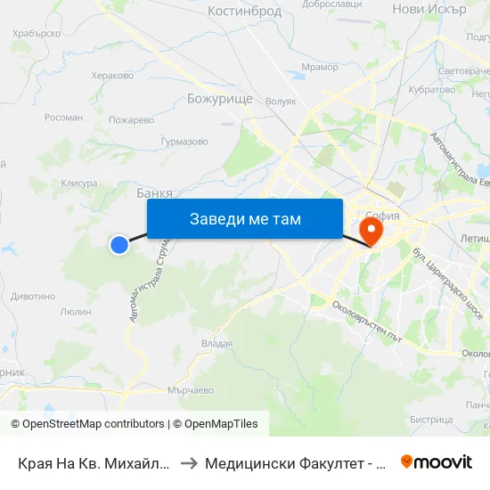 Края На Кв. Михайлово / End Of Mihaylovo Qr. (0982) to Медицински Факултет - Предклиничен Университетски Център map