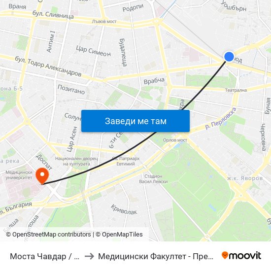 Моста Чавдар / Chavdar Bridge (1103) to Медицински Факултет - Предклиничен Университетски Център map