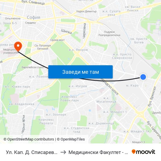 Ул. Кап. Д. Списаревски / Capt. S. Spisarevski St. (1983) to Медицински Факултет - Предклиничен Университетски Център map