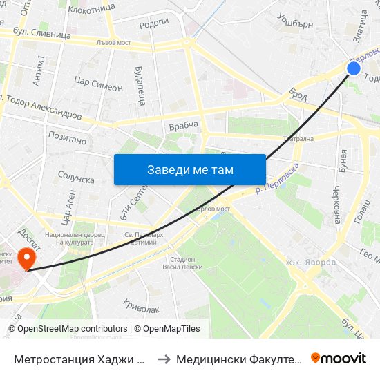 Метростанция Хаджи Димитър / Hadzhi Dimitar Metro Station (2821) to Медицински Факултет - Предклиничен Университетски Център map