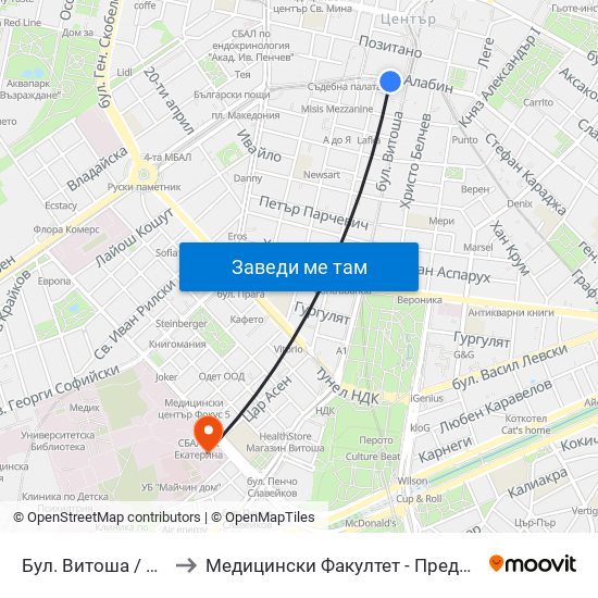 Бул. Витоша / Vitosha Blvd. (2826) to Медицински Факултет - Предклиничен Университетски Център map