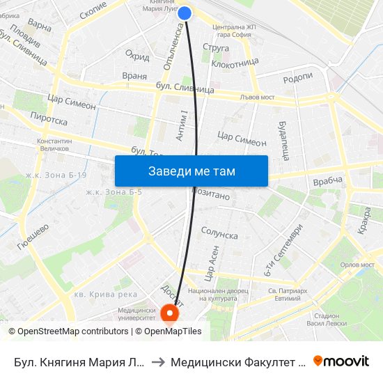 Бул. Княгиня Мария Луиза / Knyaginya Maria Luiza Blvd. (0324) to Медицински Факултет - Предклиничен Университетски Център map