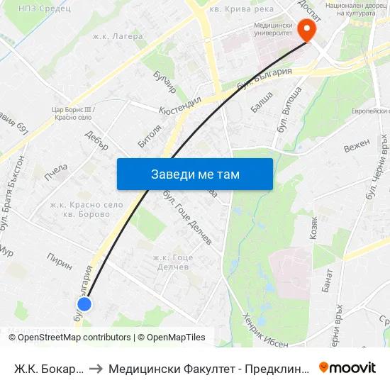 Ж.К. Бокар / Bokar Qr. to Медицински Факултет - Предклиничен Университетски Център map
