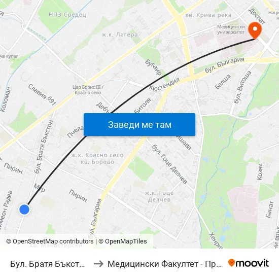 Бул. Братя Бъкстон / Bratya Buckstone Blvd. to Медицински Факултет - Предклиничен Университетски Център map