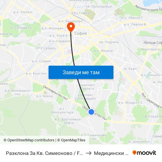 Разклона За Кв. Симеоново / Fork Road To Simeonovo Qr. (1459) to Медицински Център Панацея map