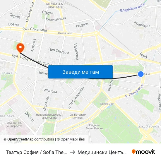 Театър София / Sofia Theatre (1727) to Медицински Център Панацея map