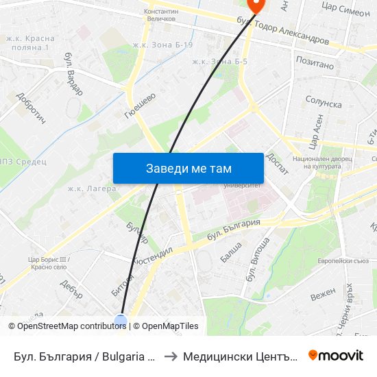 Бул. България / Bulgaria Blvd. (0290) to Медицински Център Панацея map