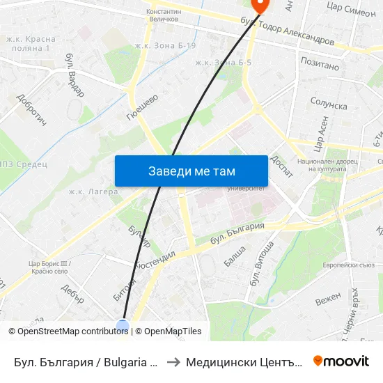 Бул. България / Bulgaria Blvd. (0290) to Медицински Център Панацея map