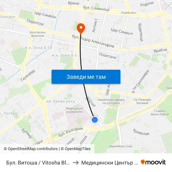 Бул. Витоша / Vitosha Blvd. (0302) to Медицински Център Панацея map