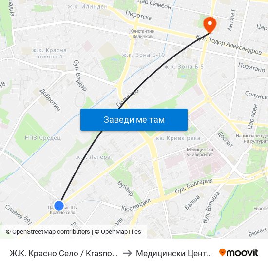 Ж.К. Красно Село / Krasno Selo Qr. (0638) to Медицински Център Панацея map