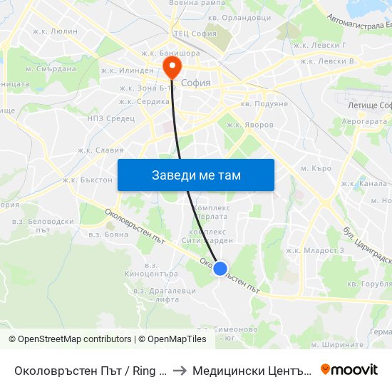 Околовръстен Път / Ring Road (1175) to Медицински Център Панацея map
