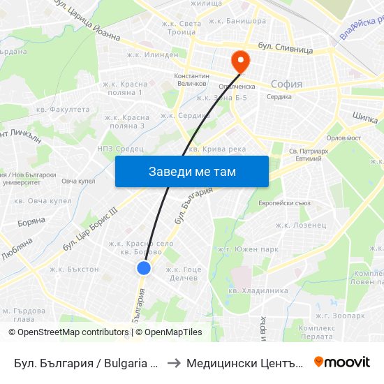 Бул. България / Bulgaria Blvd. (6564) to Медицински Център Панацея map