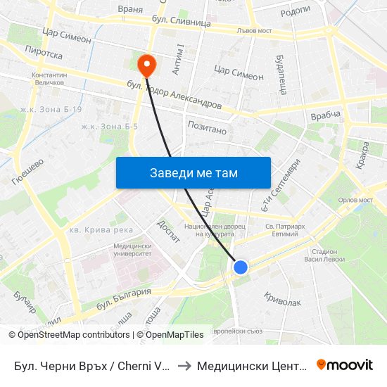 Бул. Черни Връх / Cherni Vrah Blvd. (0401) to Медицински Център Панацея map