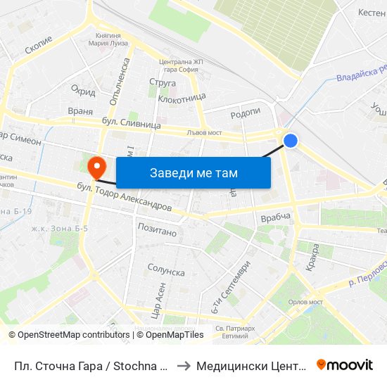 Пл. Сточна Гара / Stochna Gara Sq. (1316) to Медицински Център Панацея map