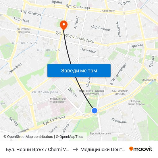 Бул. Черни Връх / Cherni Vrah Blvd. (0395) to Медицински Център Панацея map