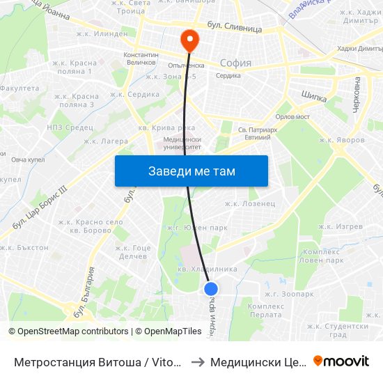 Метростанция Витоша / Vitosha Metro Station (2756) to Медицински Център Панацея map