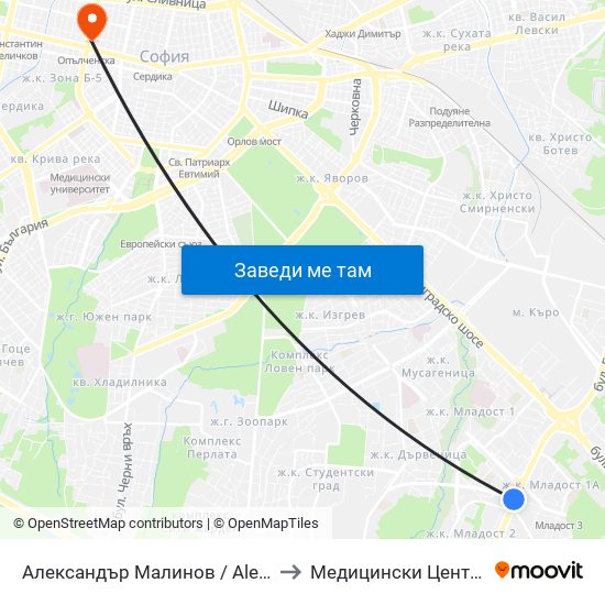Александър Малинов / Aleksandar Malinov to Медицински Център Панацея map