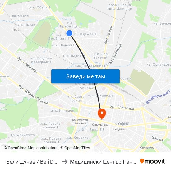 Бели Дунав / Beli Dunav to Медицински Център Панацея map