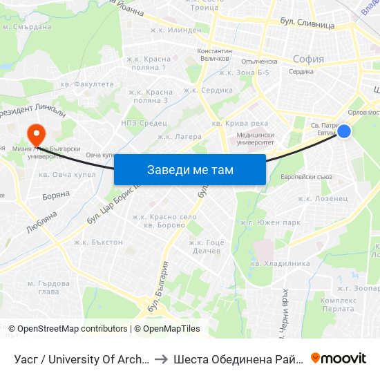 Уасг / University Of Architecture (0387) to Шеста Обединена Районна Болница map