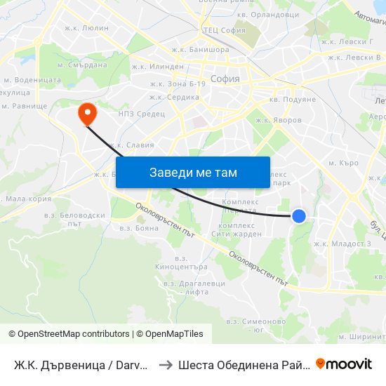 Ж.К. Дървеница / Darvenitsa Qr. (1015) to Шеста Обединена Районна Болница map