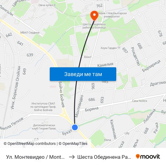 Ул. Монтевидео / Montevideo St. (2050) to Шеста Обединена Районна Болница map