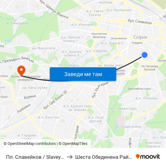 Пл. Славейков / Slaveykov Sq. (1908) to Шеста Обединена Районна Болница map