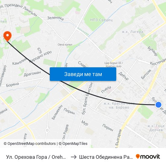 Ул. Орехова Гора / Orehova Gora St. (2089) to Шеста Обединена Районна Болница map