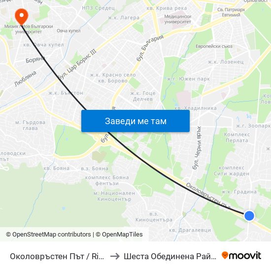 Околовръстен Път / Ring Road (1175) to Шеста Обединена Районна Болница map