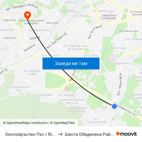 Околовръстен Път / Ring Road (1177) to Шеста Обединена Районна Болница map