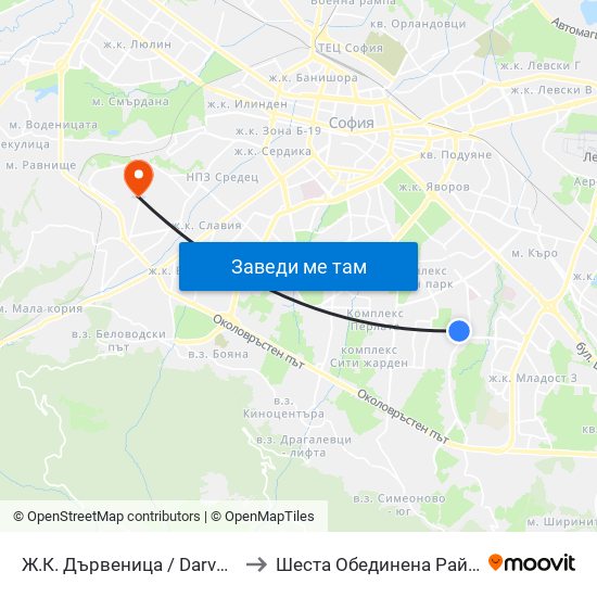 Ж.К. Дървеница / Darvenitsa Qr. (0801) to Шеста Обединена Районна Болница map