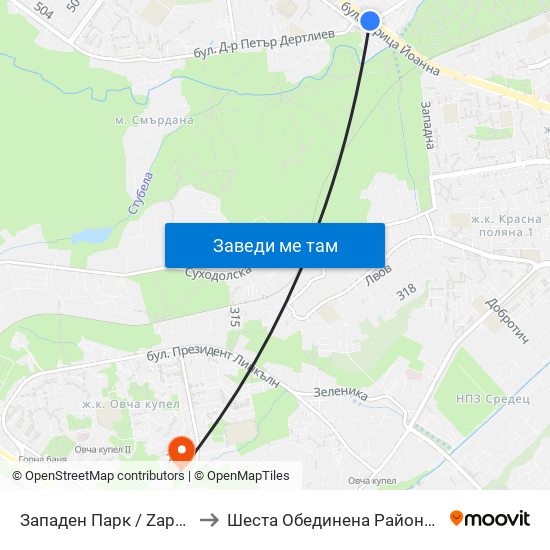 Западен Парк / Zapaden Park to Шеста Обединена Районна Болница map