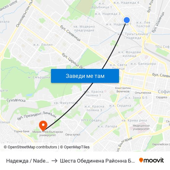 Надежда / Nadezhda to Шеста Обединена Районна Болница map